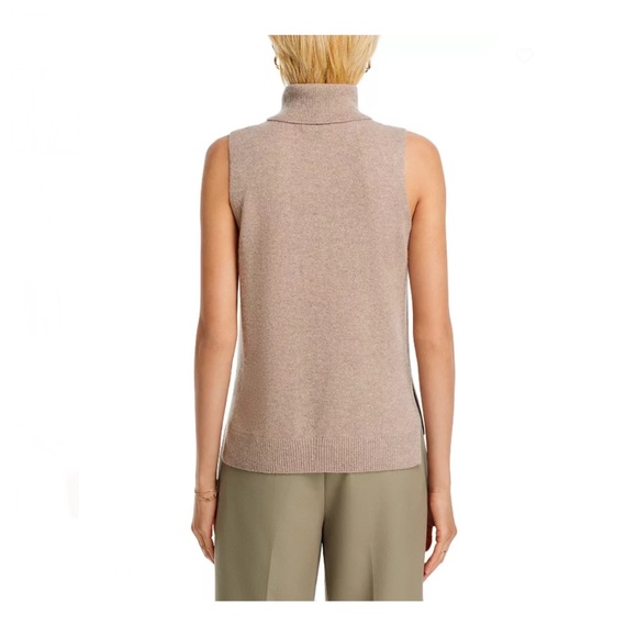 Luxurious 100% Cashmere Split Hem Turtleneck Tank By Aqua in Wheat / Beige - Picture 3 of 6